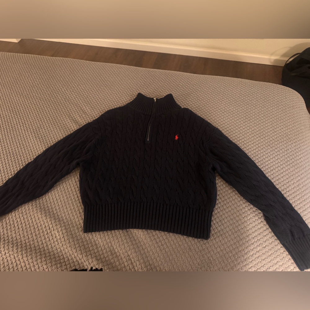 Ralph Lauren 3/4 Cable Knit Sweater Navy